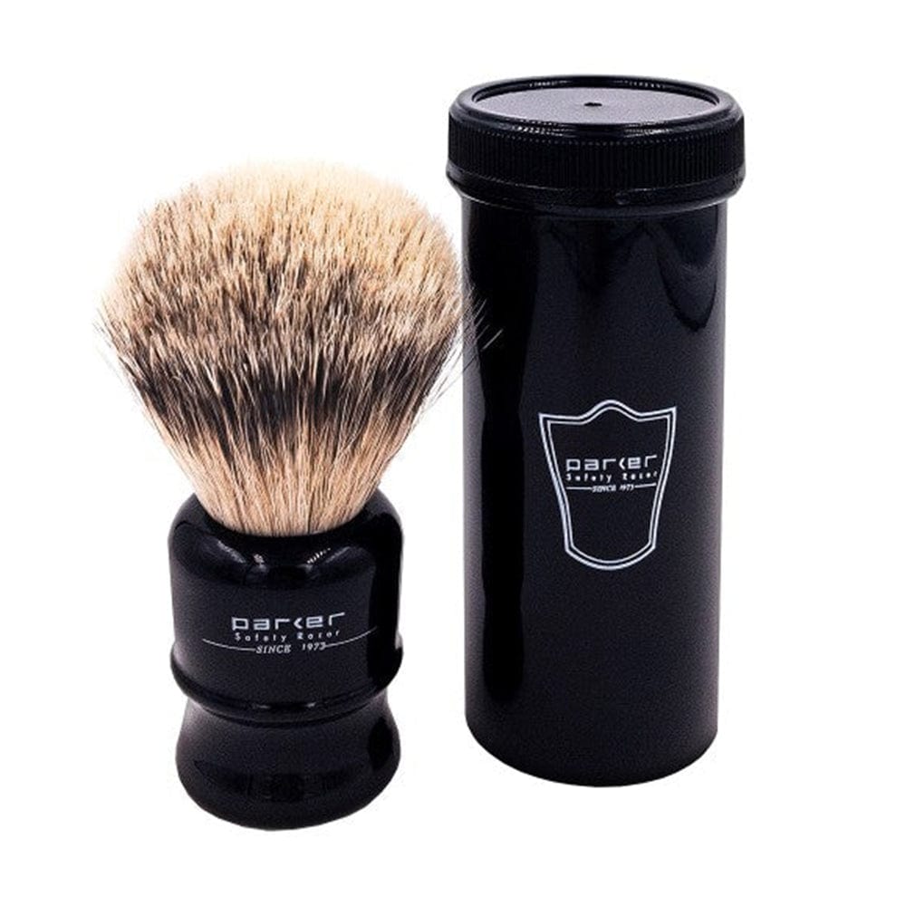 Parker Silvertip Travel Shave Brush - Black Handle